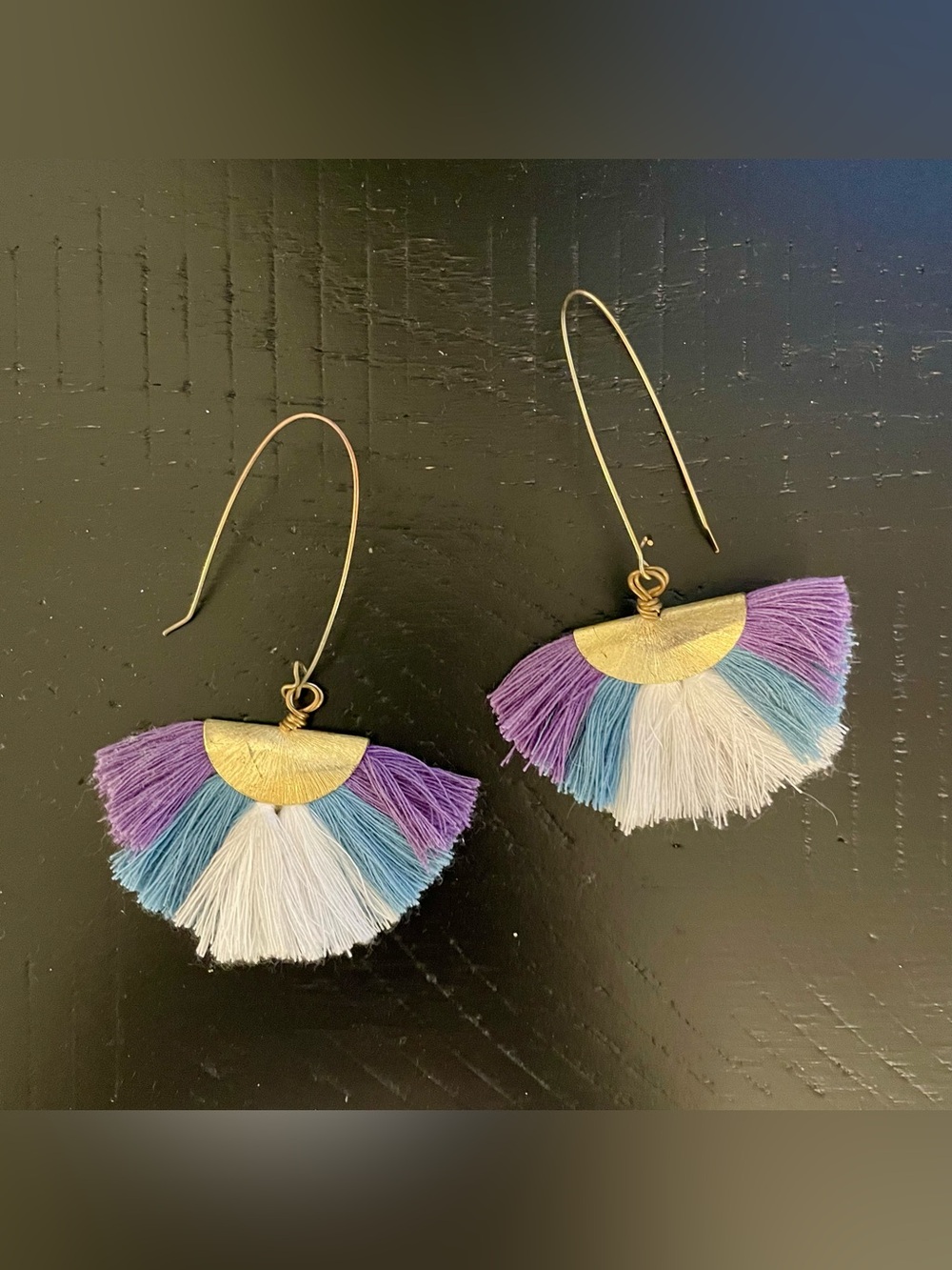 Gold Half-Moon Fan Tassel Earrings